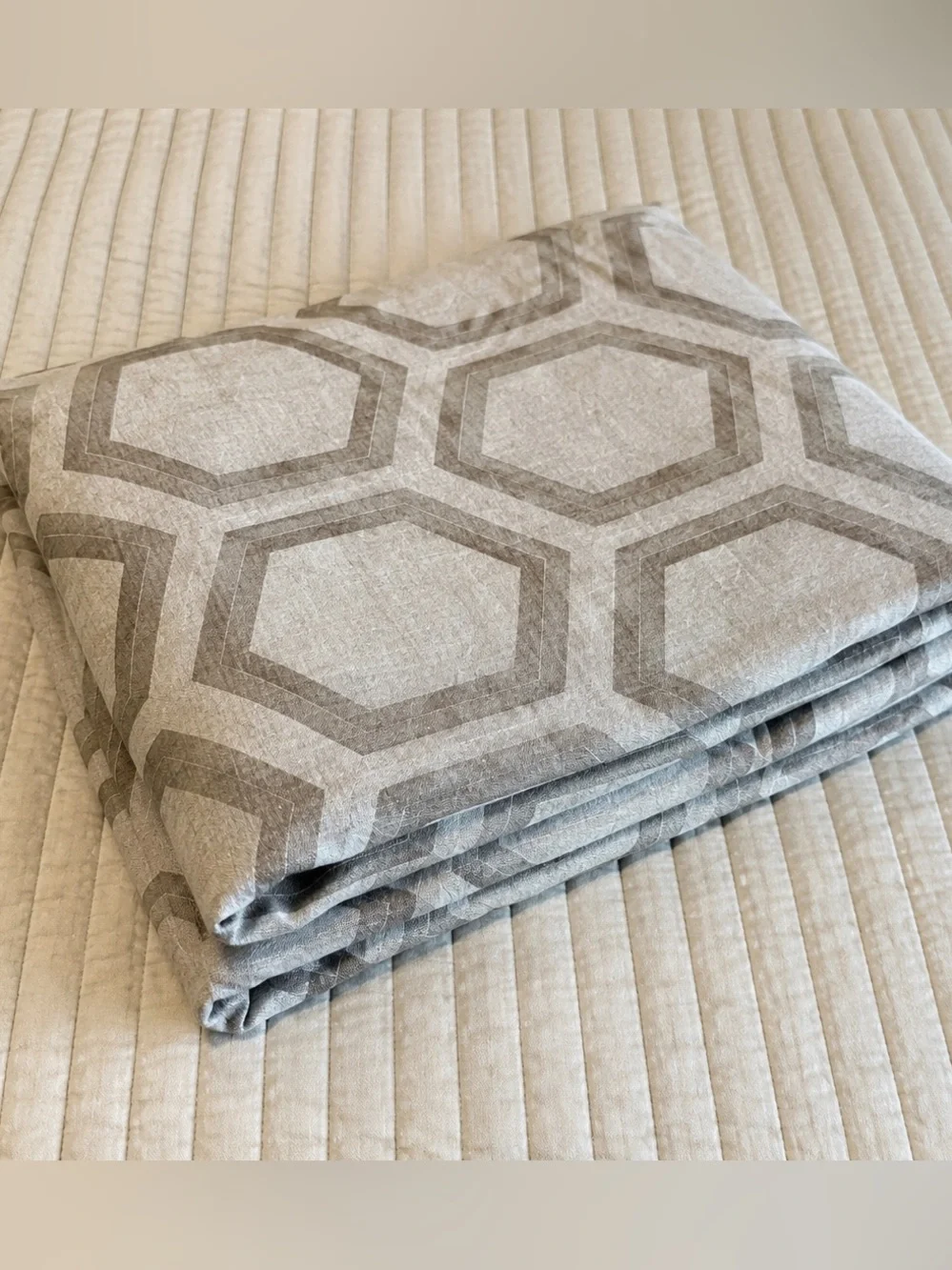 Ethan Allen King Linen Cotton Geometric Duvet Cover Gray Modern Luxury Bedding